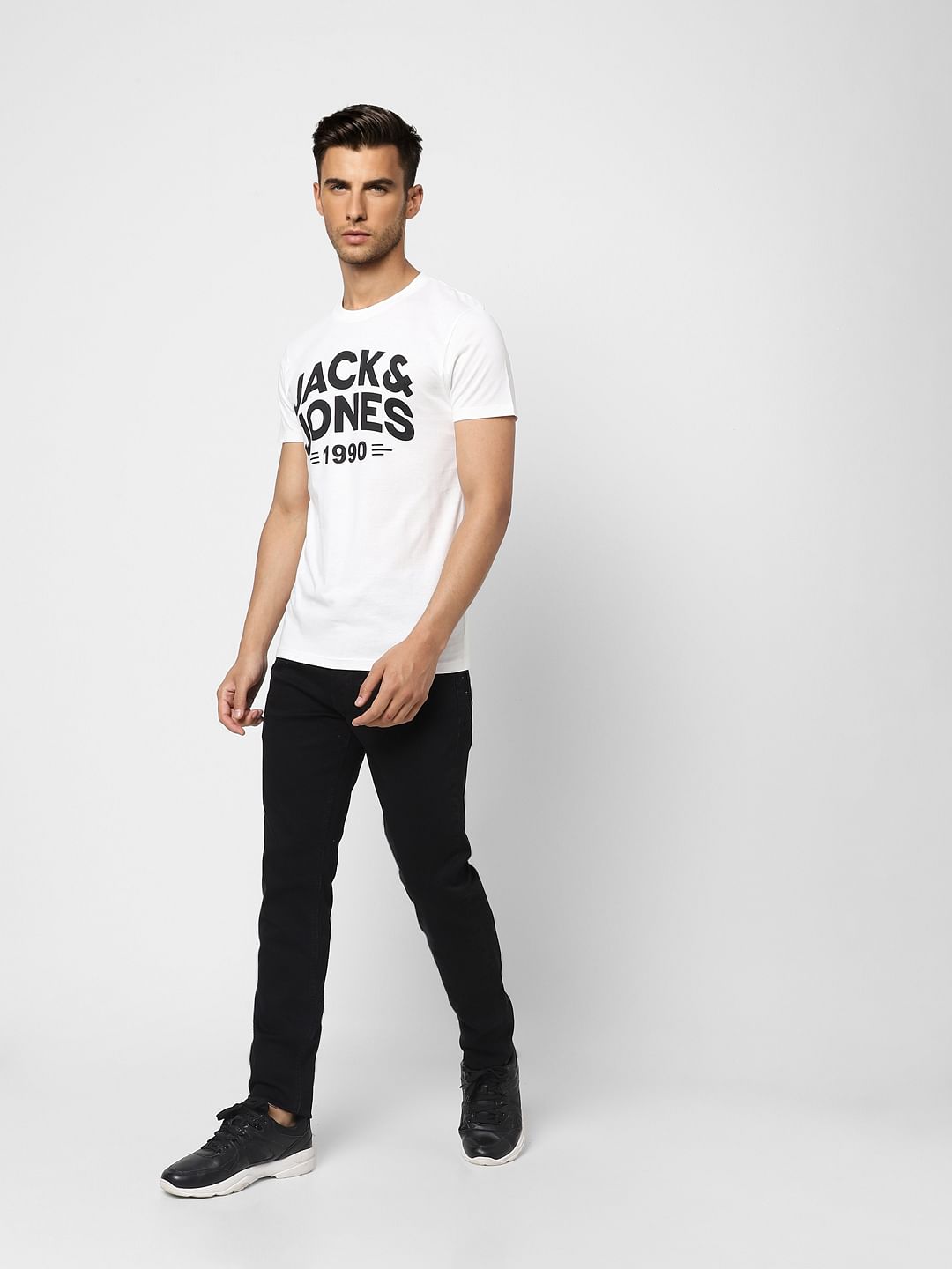 White Logo Print Crew Neck T-shirt