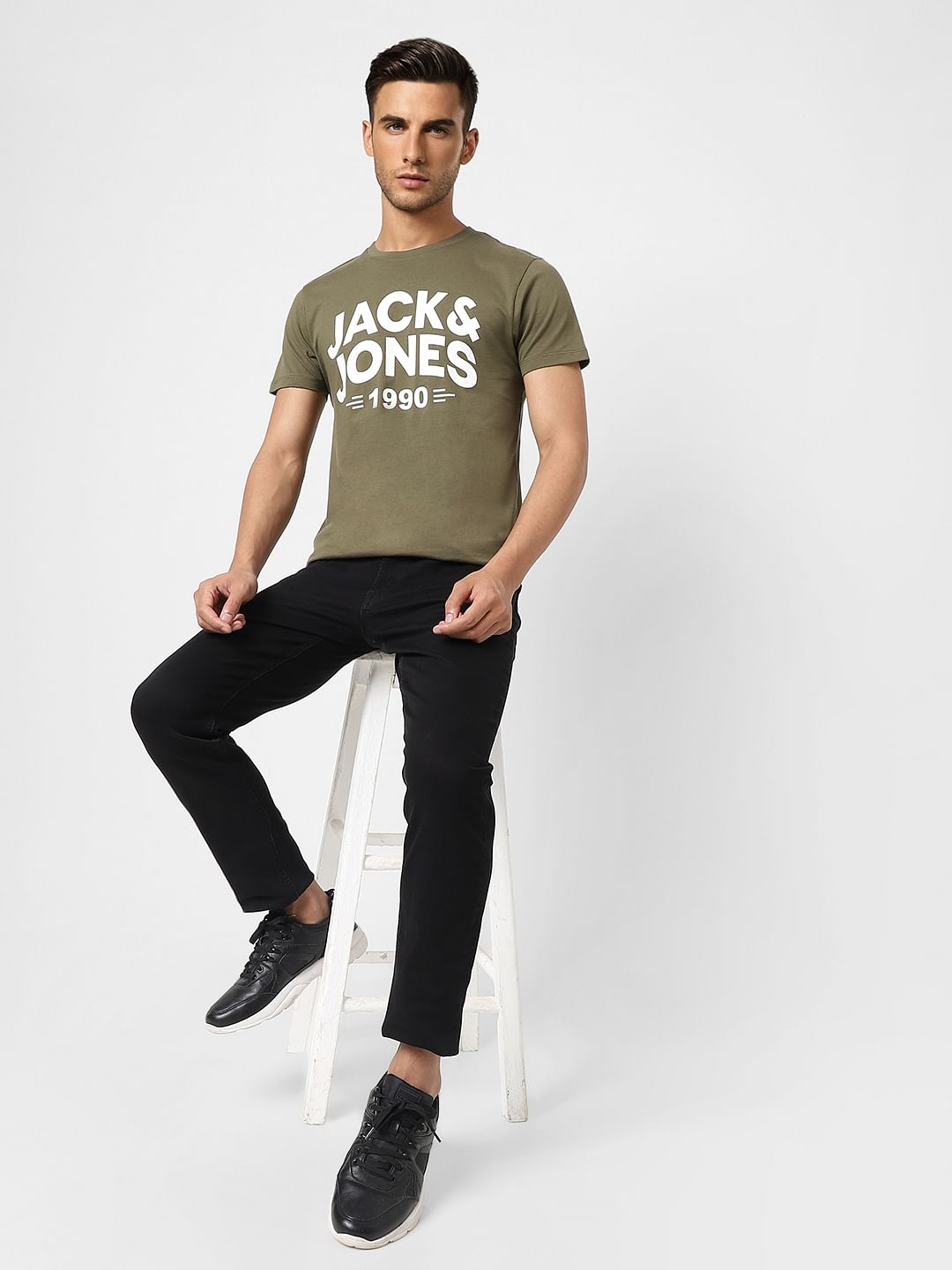 Olive Logo Print Crew Neck T-shirt - S