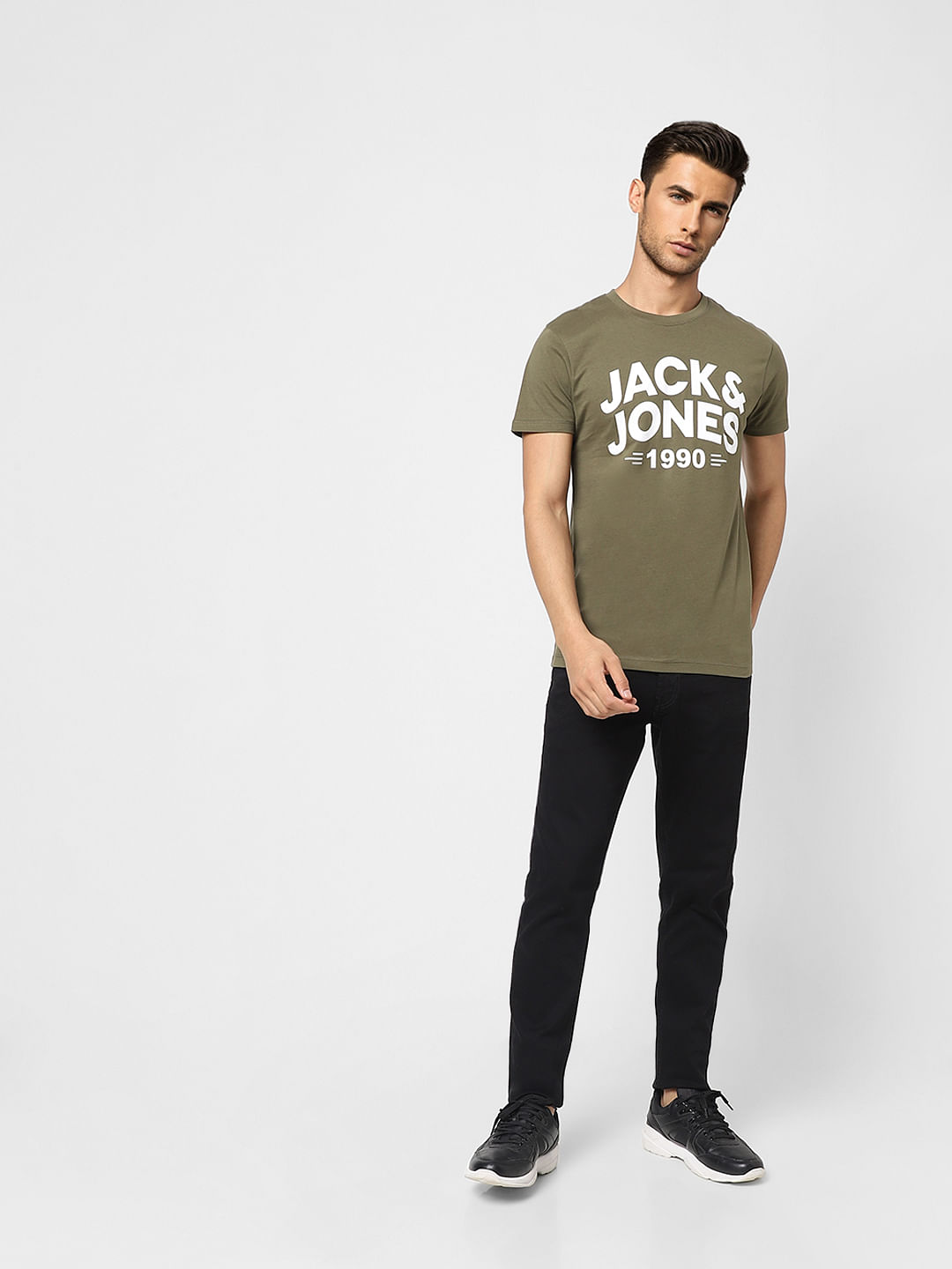 Olive Logo Print Crew Neck T-shirt