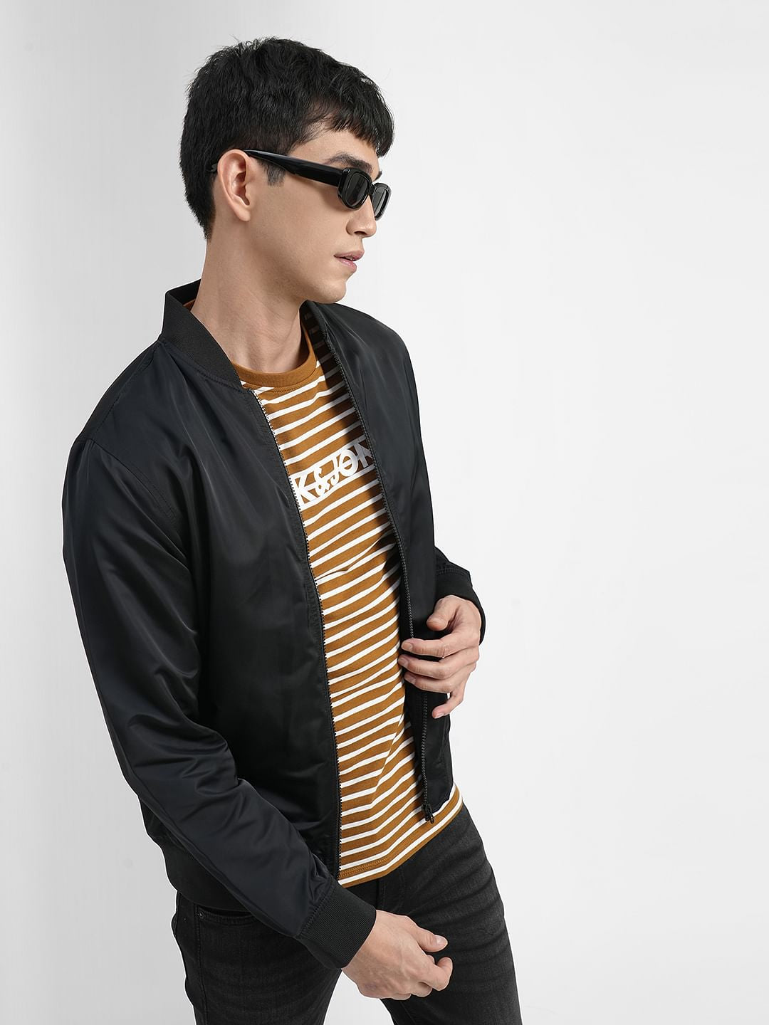 Brown Striped Crew Neck T-shirt - S