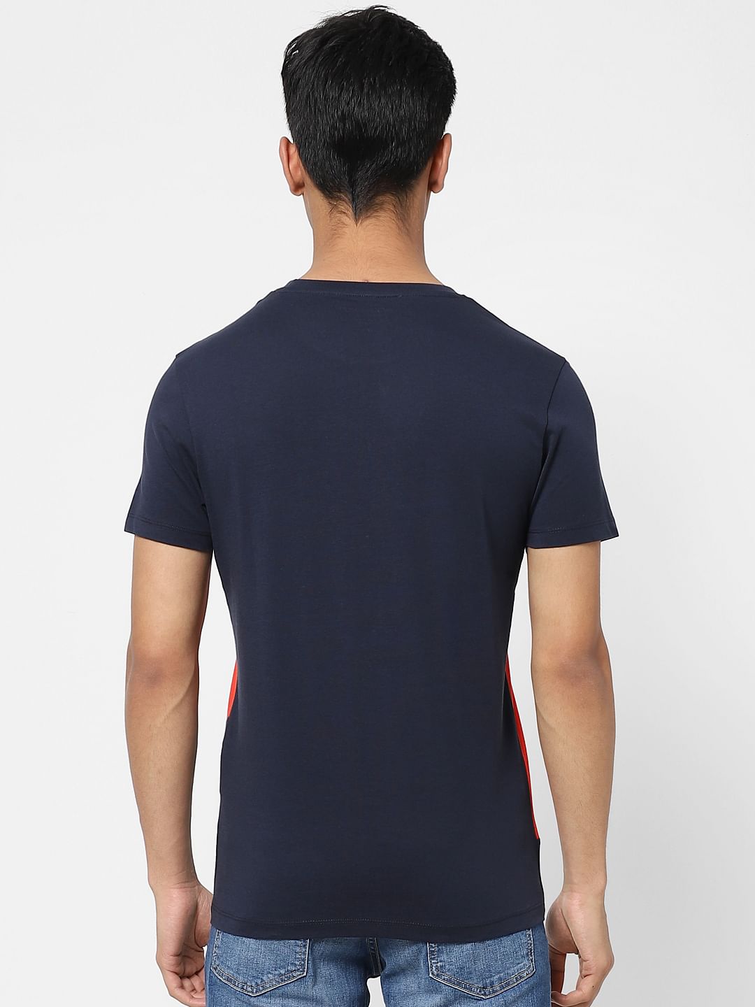 Blue Colourblocked Crew Neck T-shirt