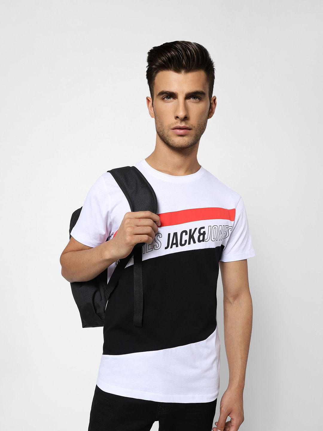White Colourblocked Crew Neck T-shirt - S