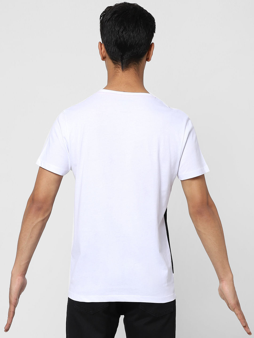 White Colourblocked Crew Neck T-shirt