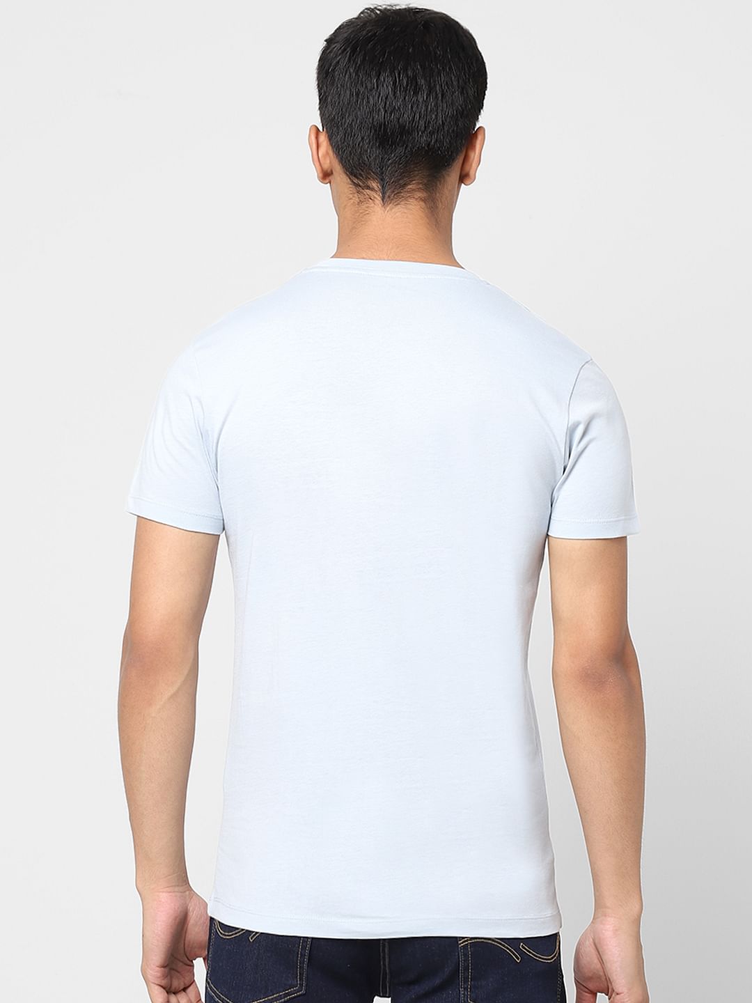 Sky Blue Logo Print Crew Neck T-shirt