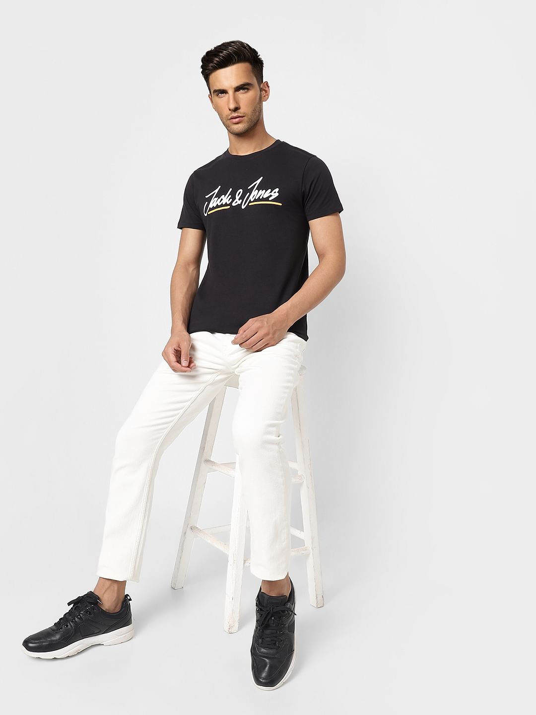 Black Logo Print Crew Neck T-shirt - S
