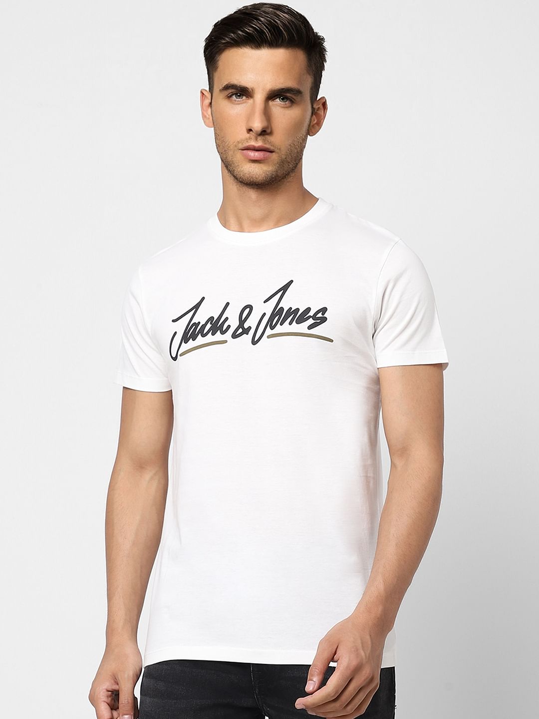 White Logo Print Crew Neck T-shirt
