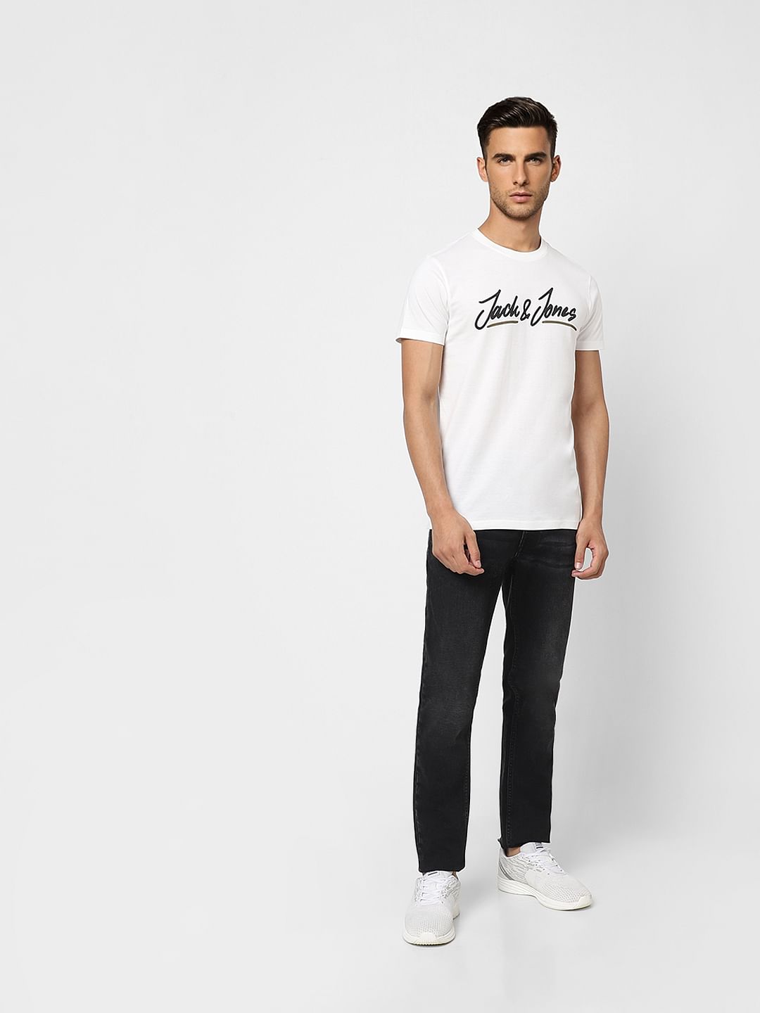 White Logo Print Crew Neck T-shirt