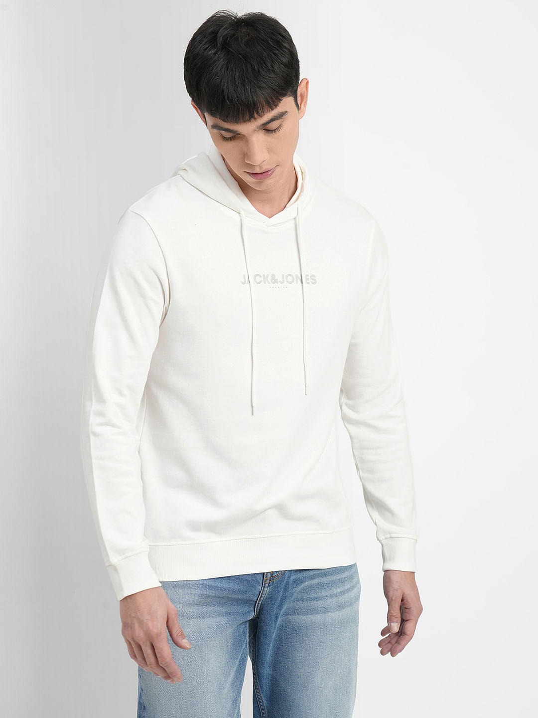 White Logo Print Hooded Sweatshirt