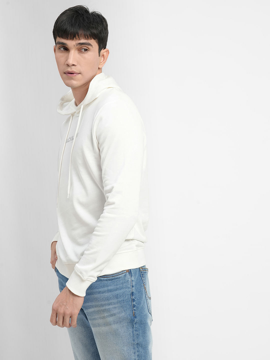 White Logo Print Hooded Sweatshirt
