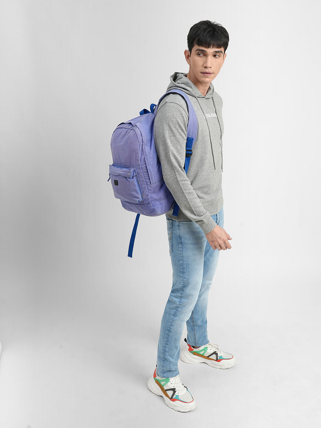 Grey Logo Print Hooded Sweatshirt - S