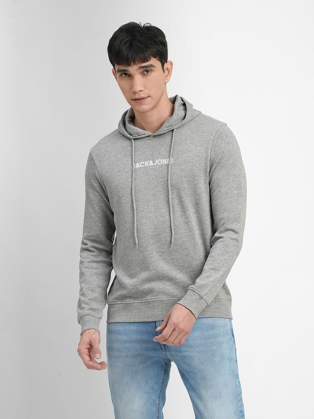 Grey Logo Print Hooded Sweatshirt