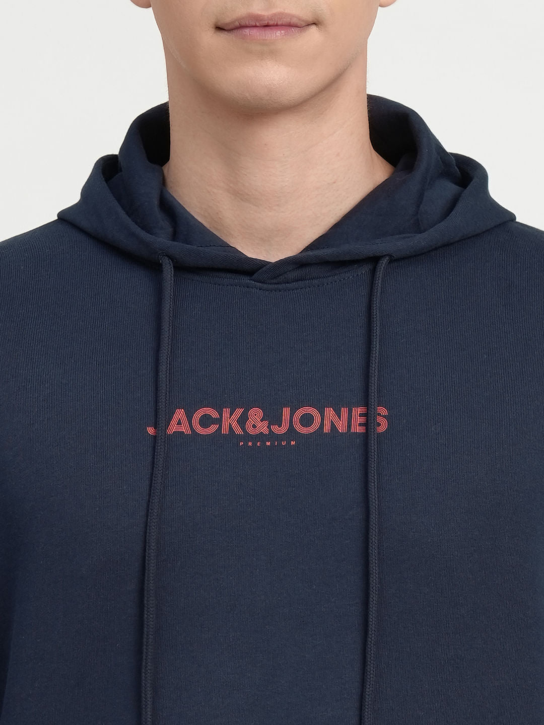 Navy Blue Logo Print Hooded Sweatshirt