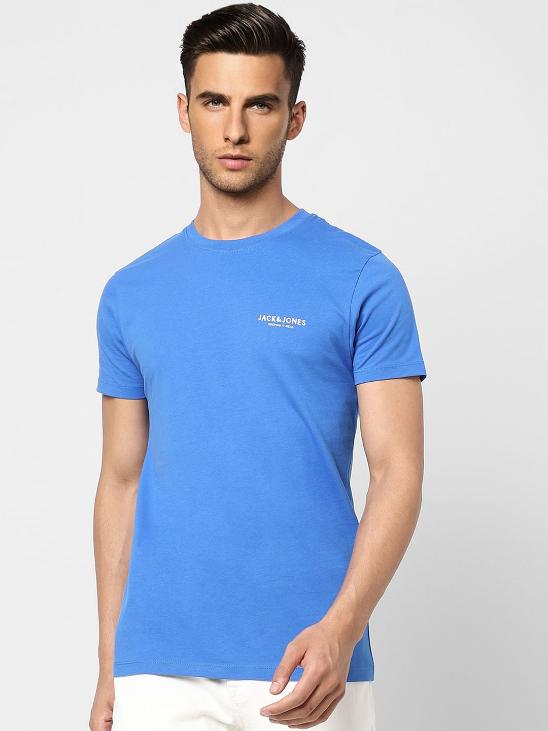 Blue Logo Print Crew Neck T-shirt