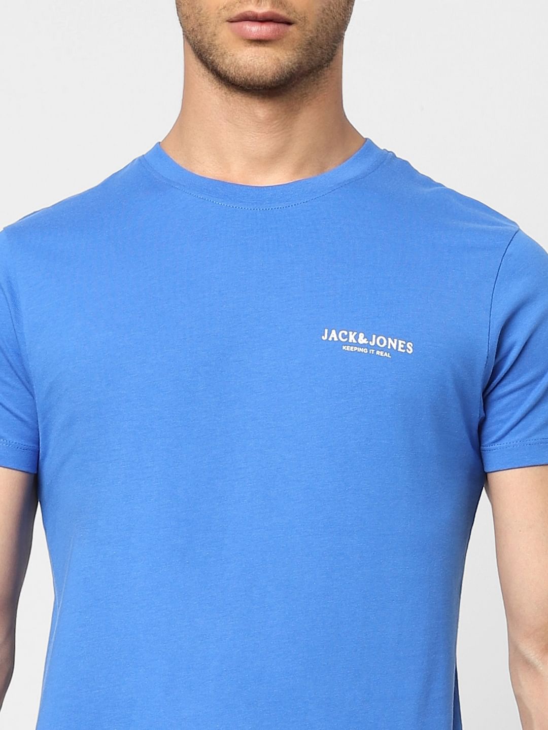 Blue Logo Print Crew Neck T-shirt