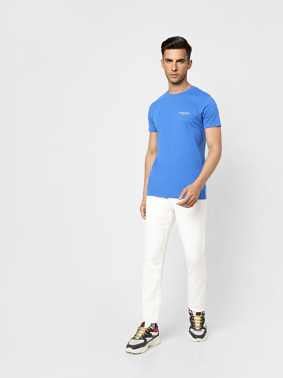 Blue Logo Print Crew Neck T-shirt