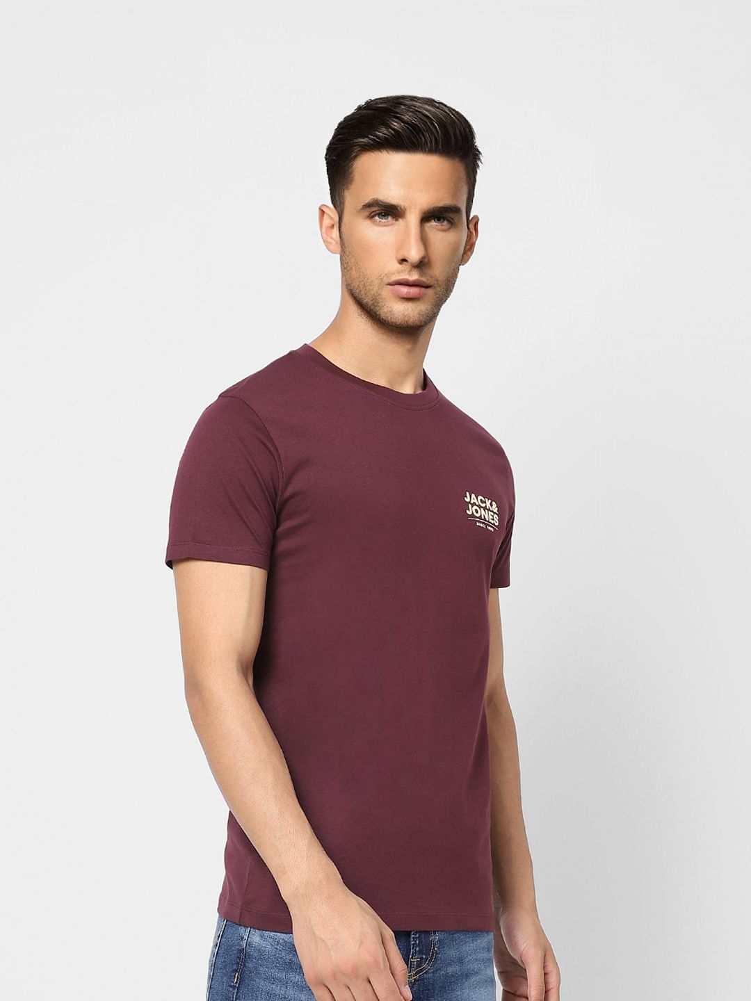 Burgundy Logo Print Crew Neck T-shirt
