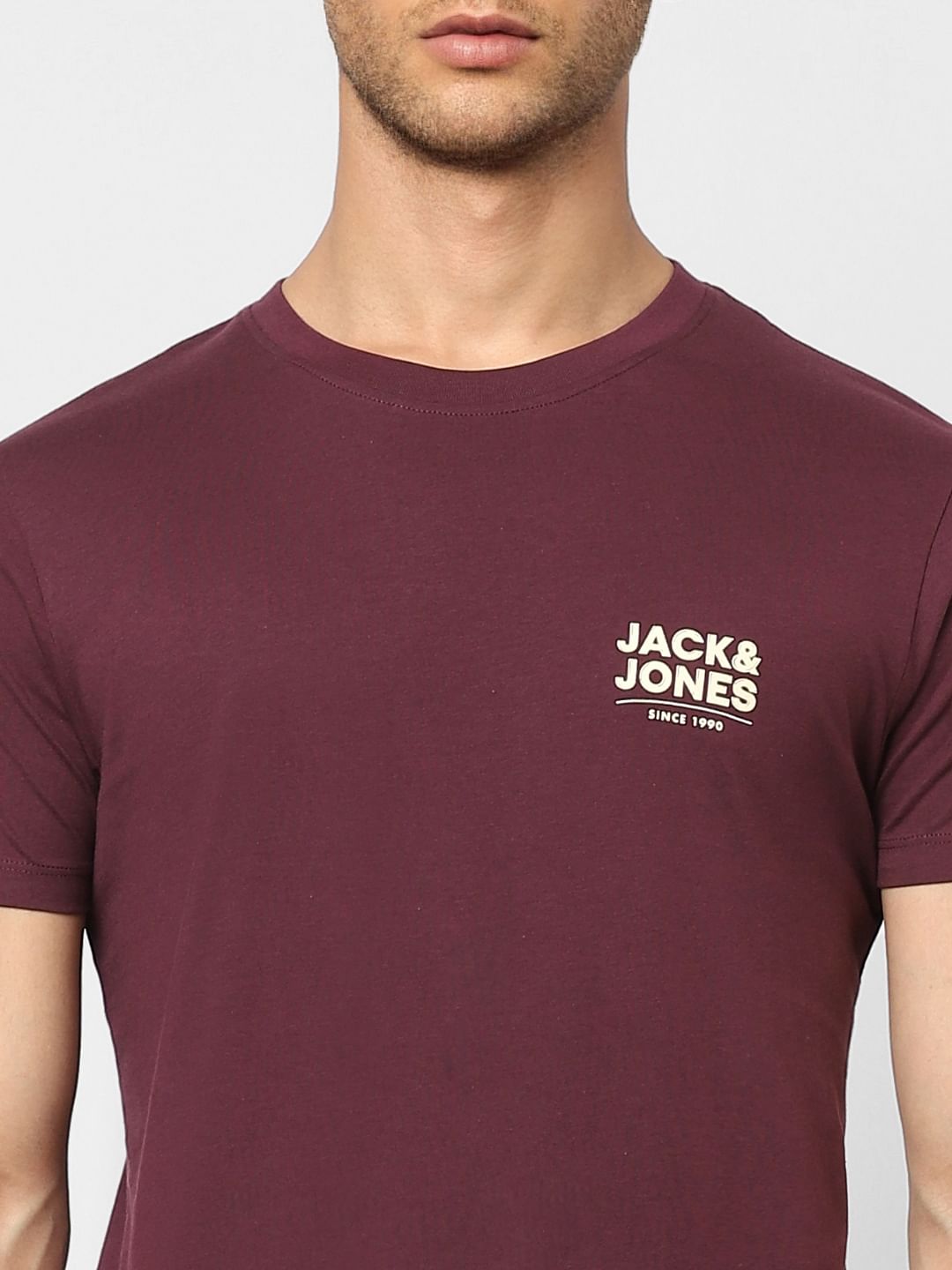 Burgundy Logo Print Crew Neck T-shirt