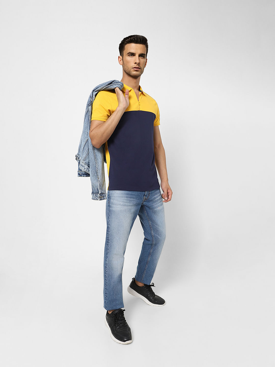 Yellow Colourblocked Polo T-shirt - S