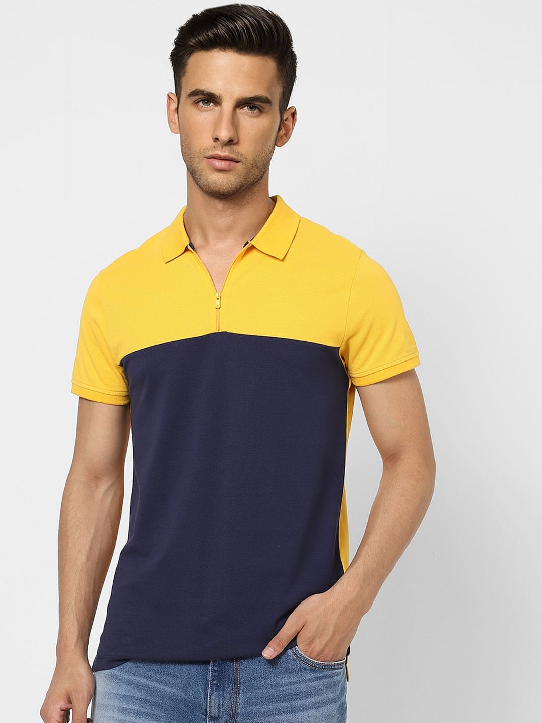 Yellow Colourblocked Polo T-shirt