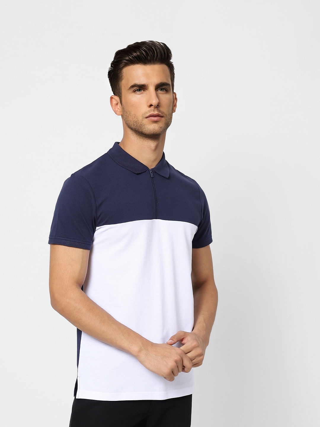 Blue Colourblocked Polo T-shirt