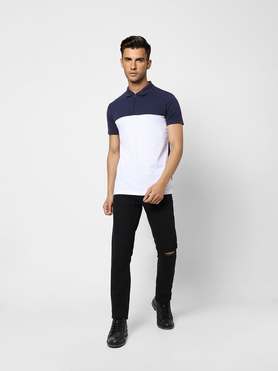 Blue Colourblocked Polo T-shirt