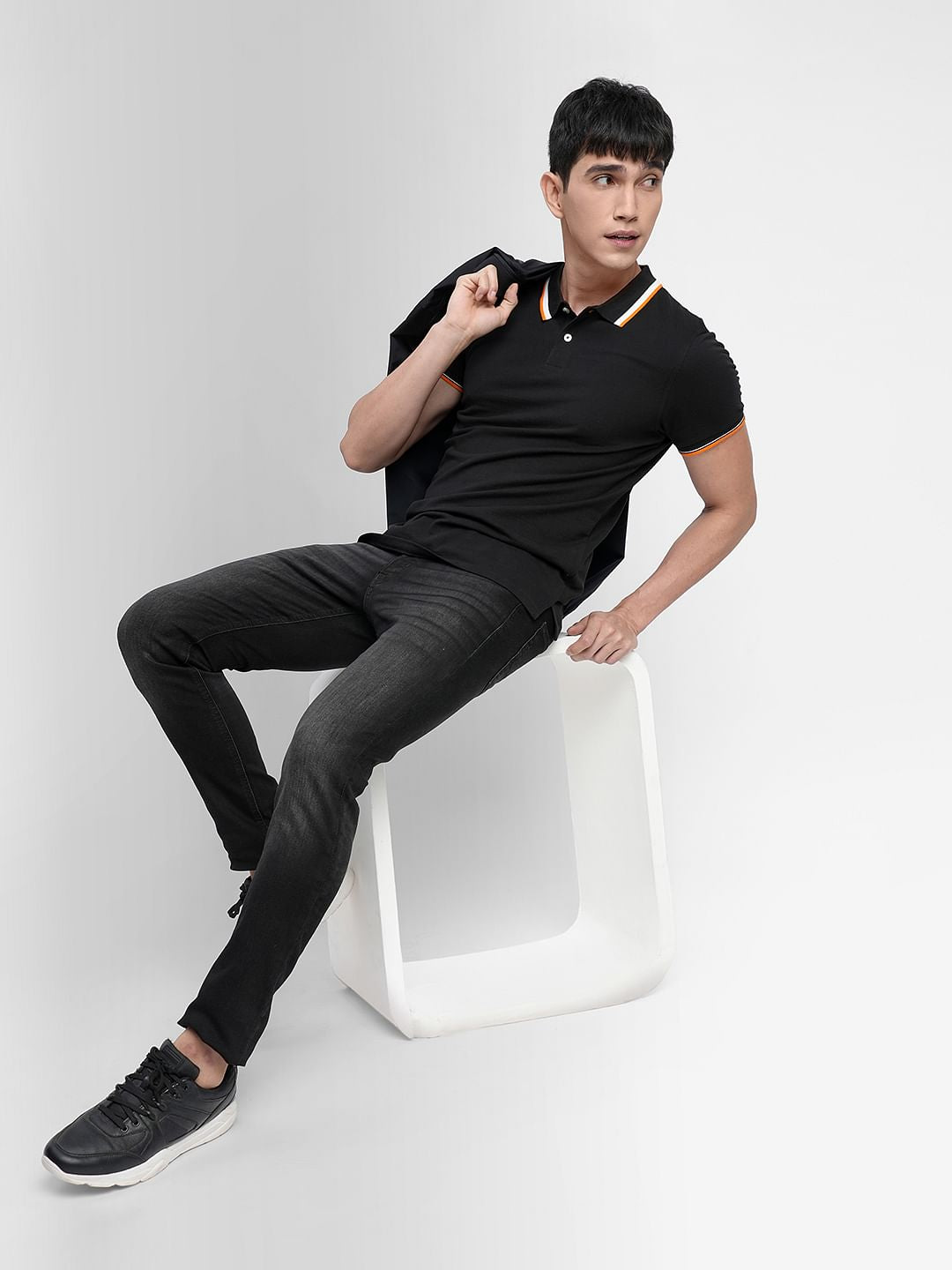 Black Polo Neck T-shirt - S