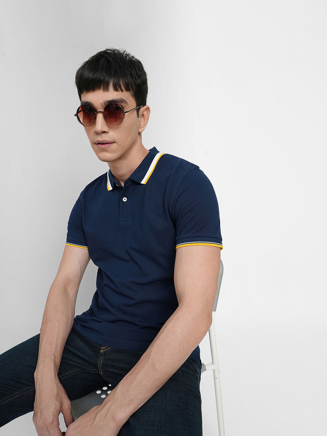 Navy Blue Polo Neck T-shirt - S