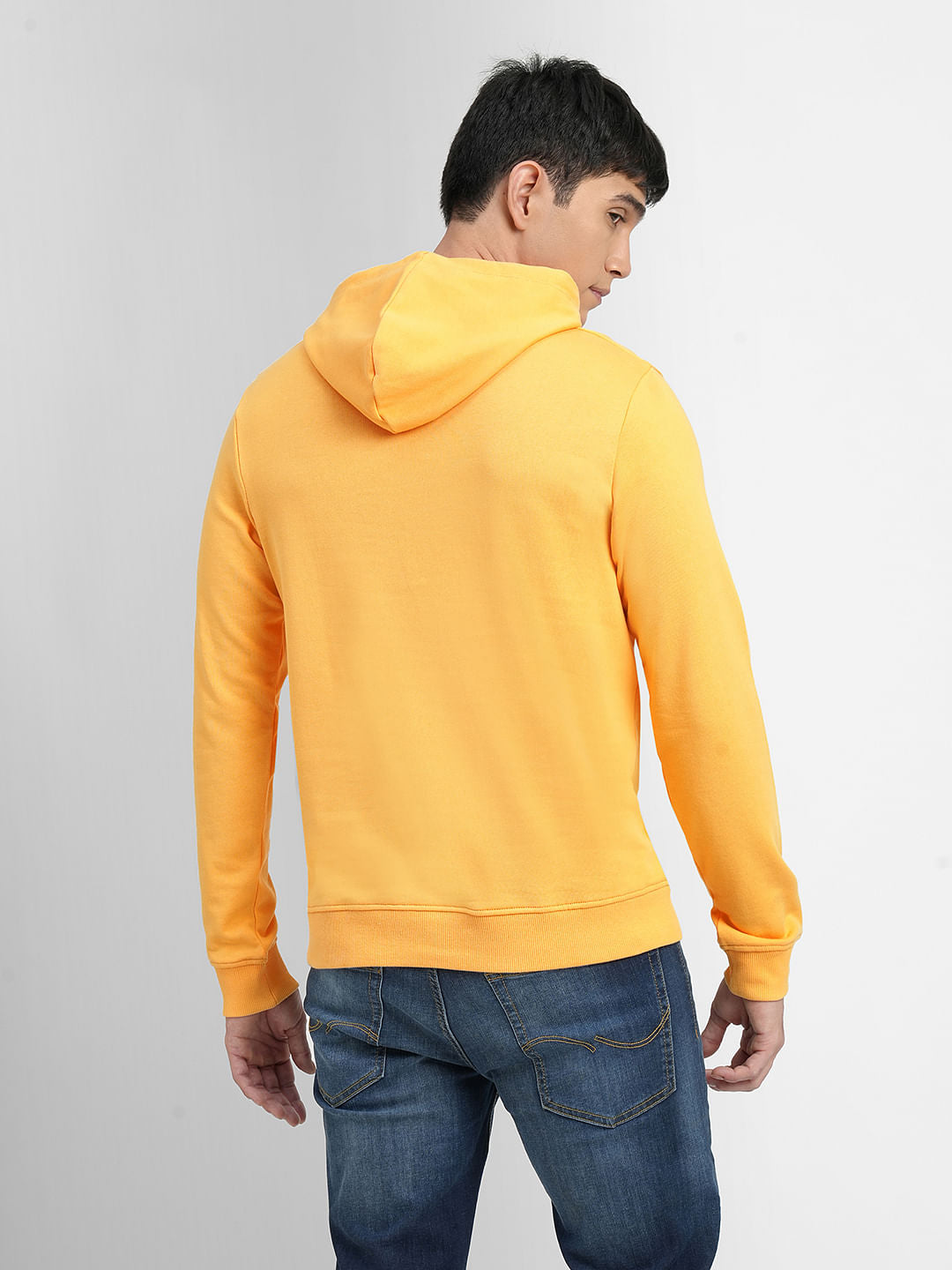 Yellow Logo Print Hooded Sweatshirt