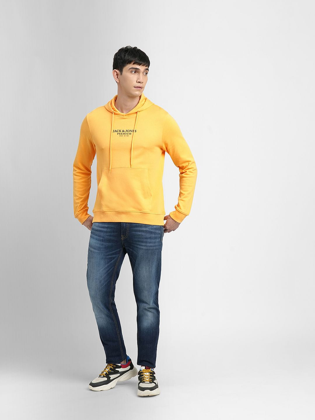 Yellow Logo Print Hooded Sweatshirt