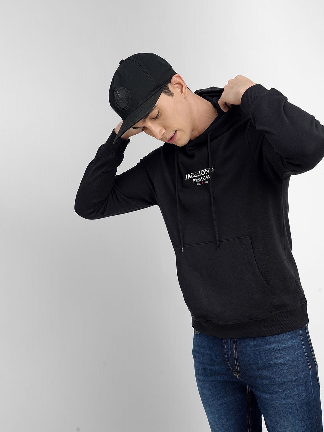 Black Logo Print Hooded Sweatshirt - S