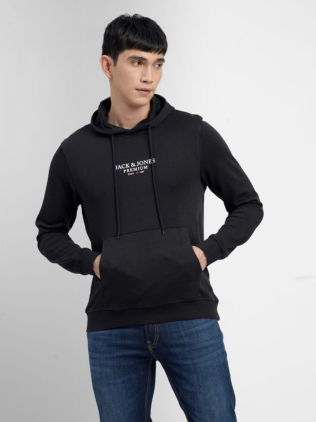 Black Logo Print Hooded Sweatshirt