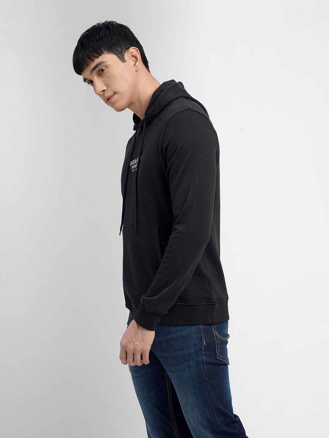 Black Logo Print Hooded Sweatshirt