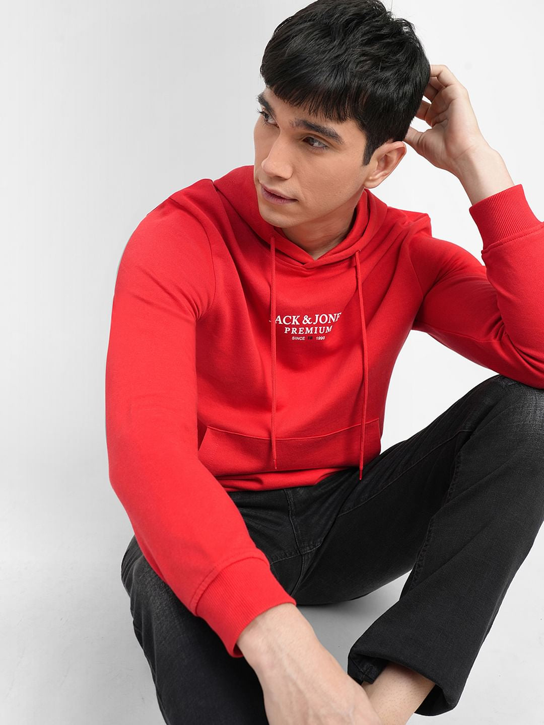 Red Logo Print Hooded Sweatshirt - S