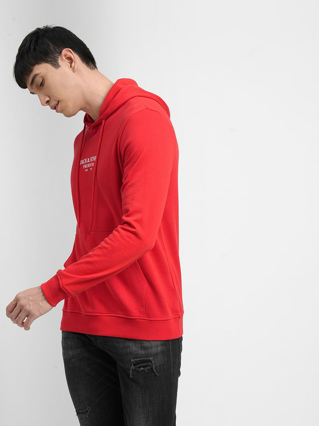Red Logo Print Hooded Sweatshirt