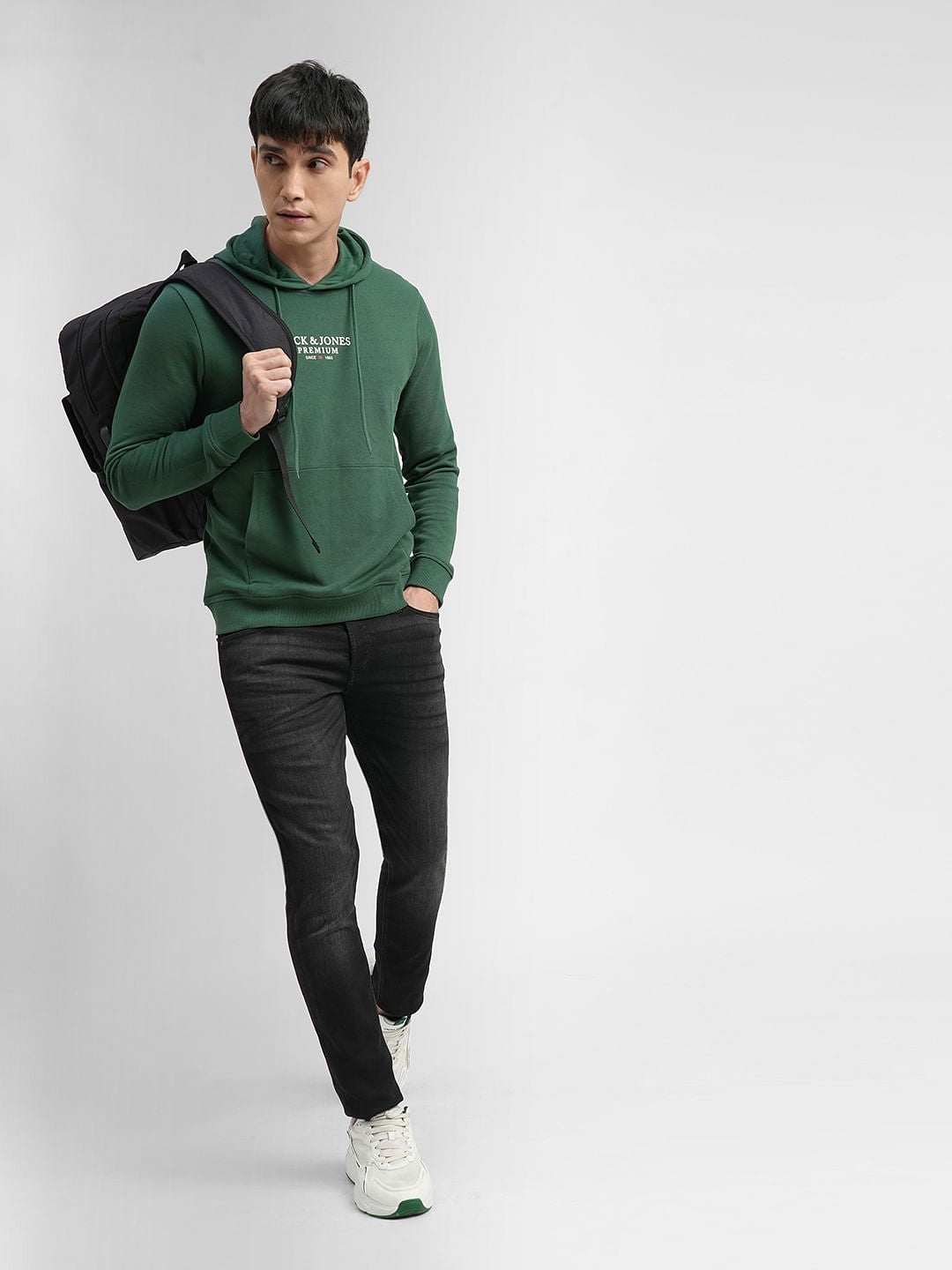 Dark Green Logo Print Hooded Sweatshirt - S