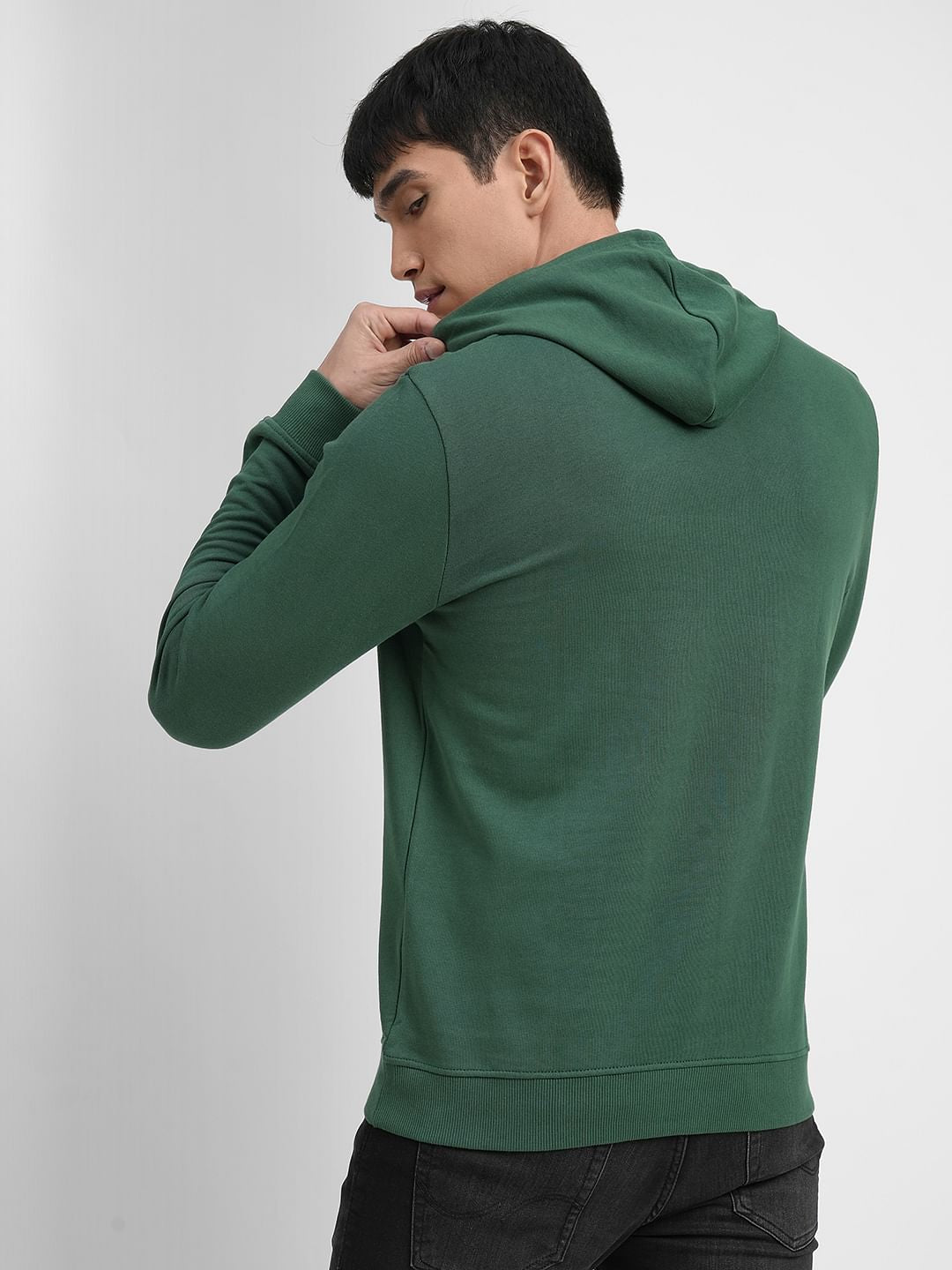 Dark Green Logo Print Hooded Sweatshirt