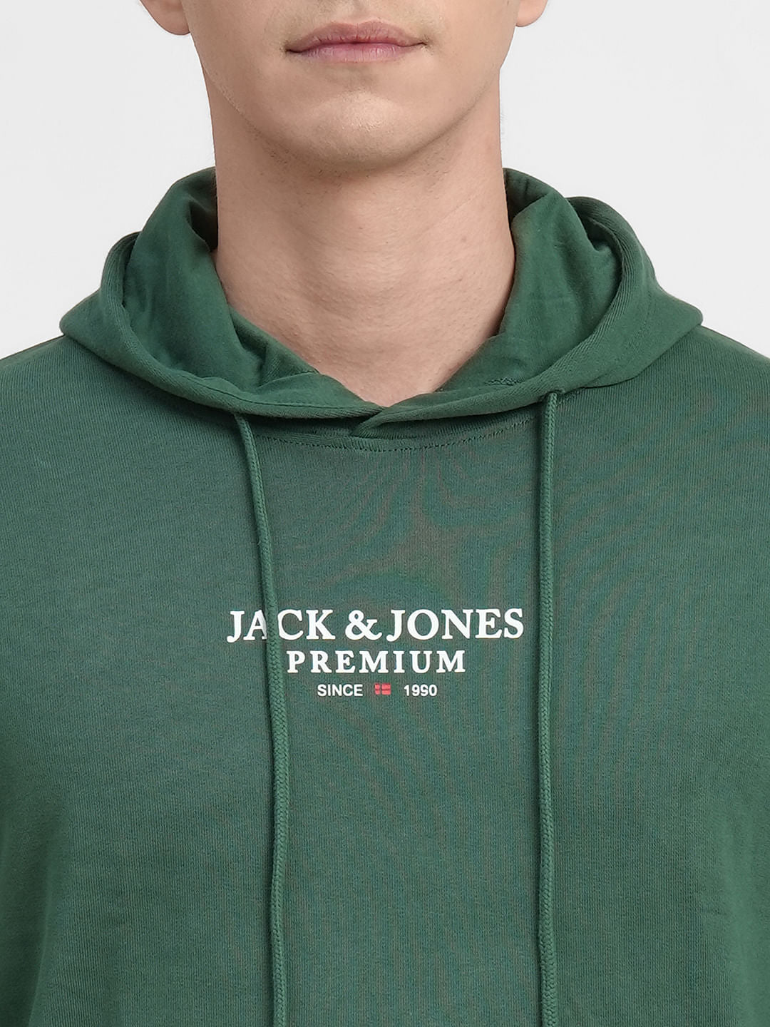 Dark Green Logo Print Hooded Sweatshirt