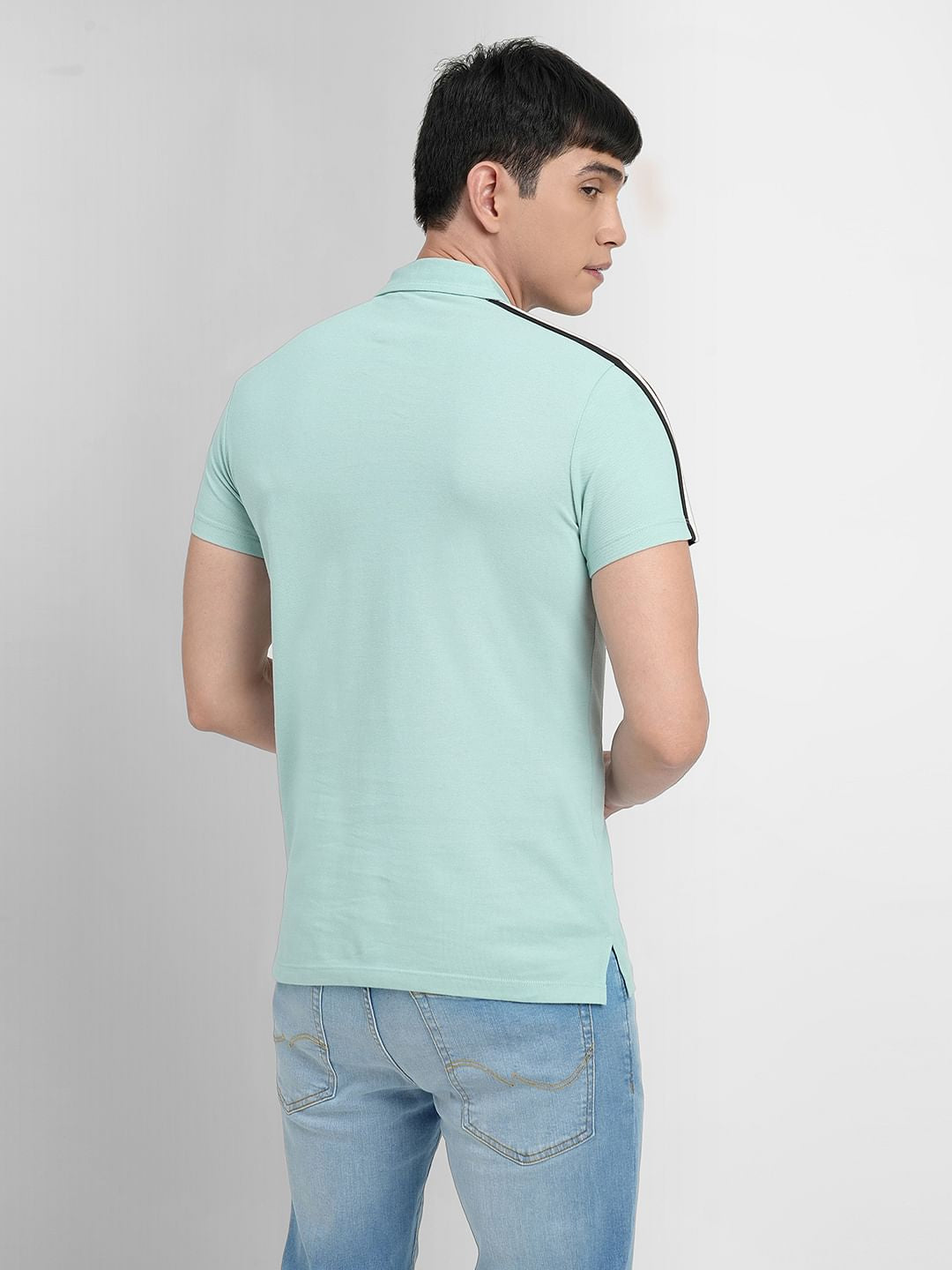 Turquoise Tape Detail Polo Neck T-shirt
