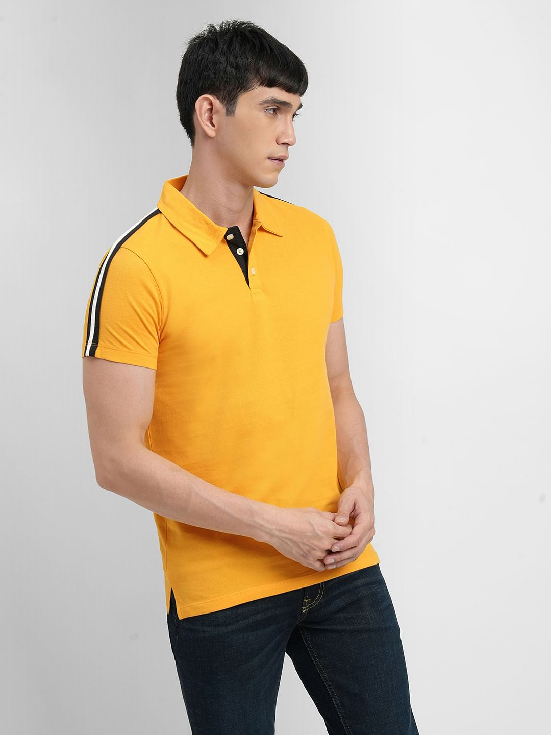 Yellow Tape Detail Polo Neck T-shirt