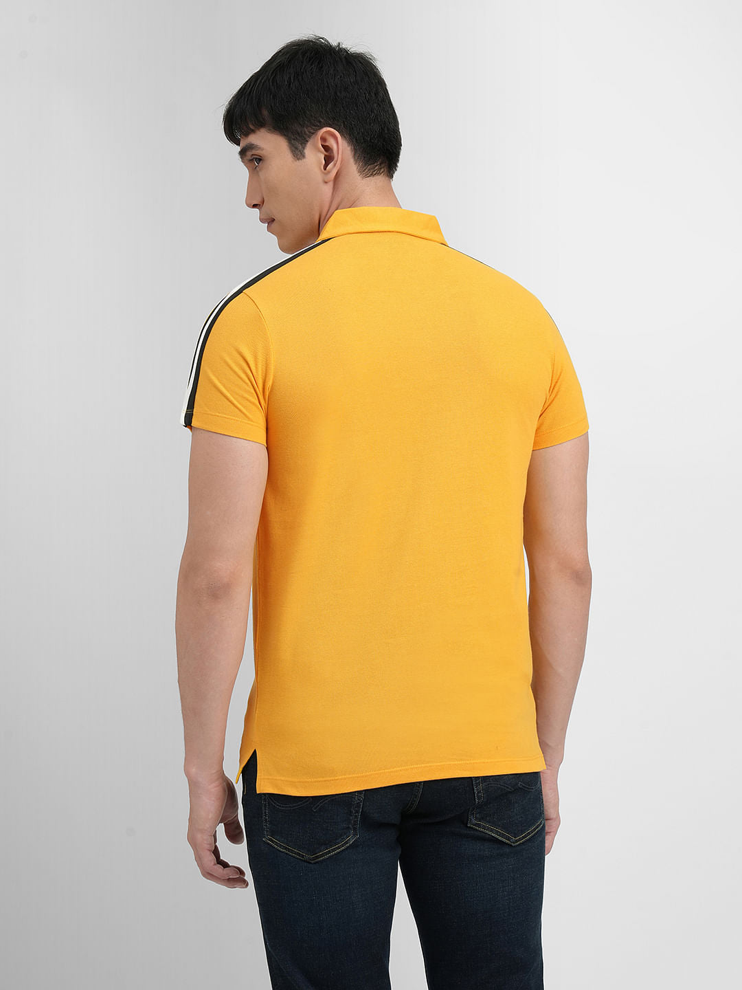 Yellow Tape Detail Polo Neck T-shirt