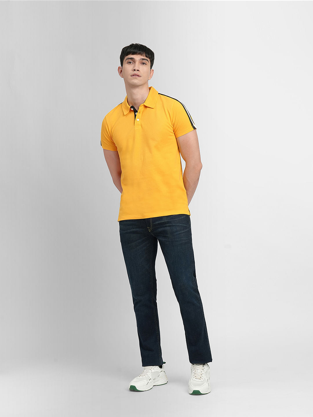 Yellow Tape Detail Polo Neck T-shirt