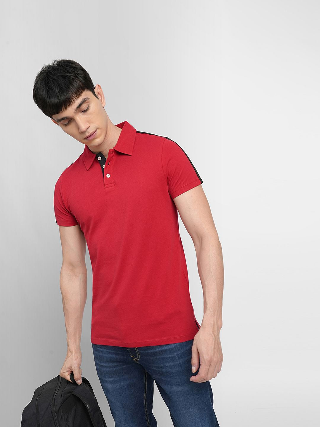 Red Tape Detail Polo Neck T-shirt - S