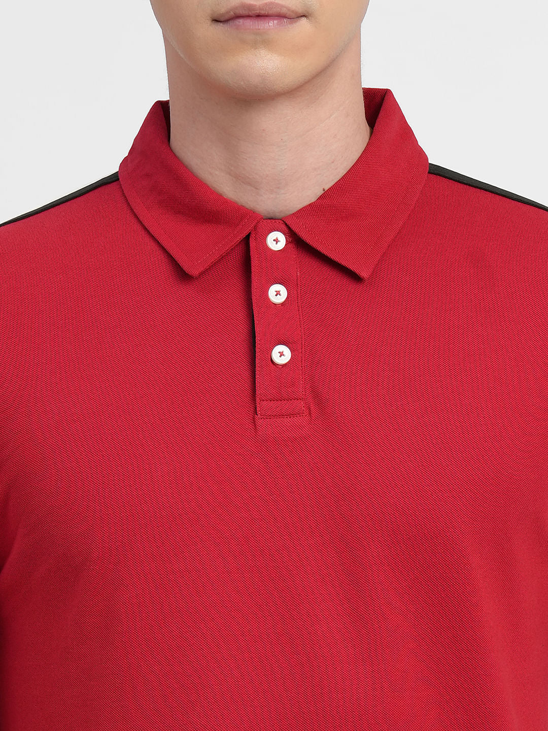 Red Tape Detail Polo Neck T-shirt