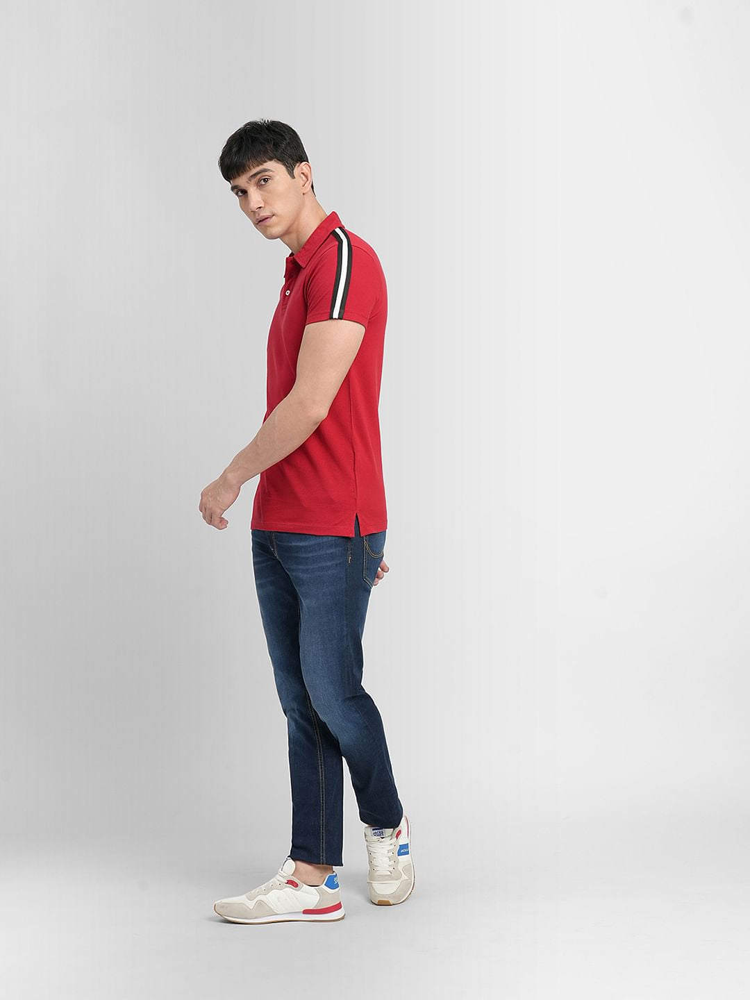 Red Tape Detail Polo Neck T-shirt