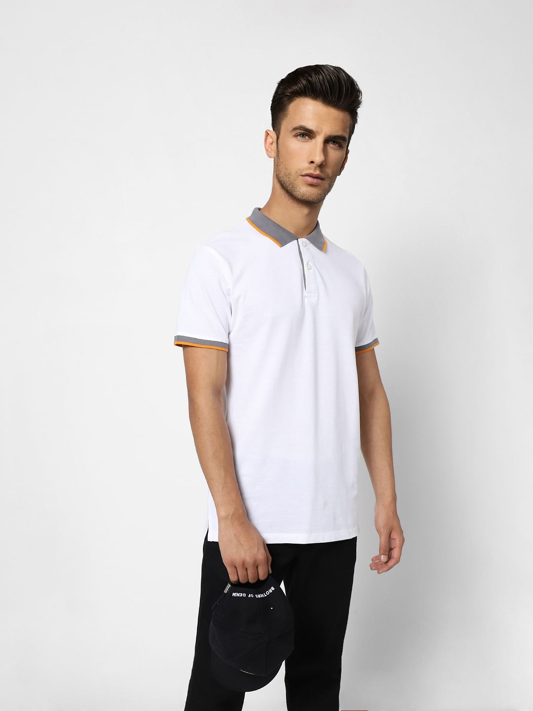 White Contrast Tipping Polo T-shirt - S