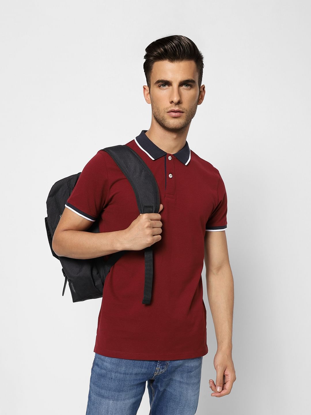 Red Contrast Tipping Polo T-shirt - S