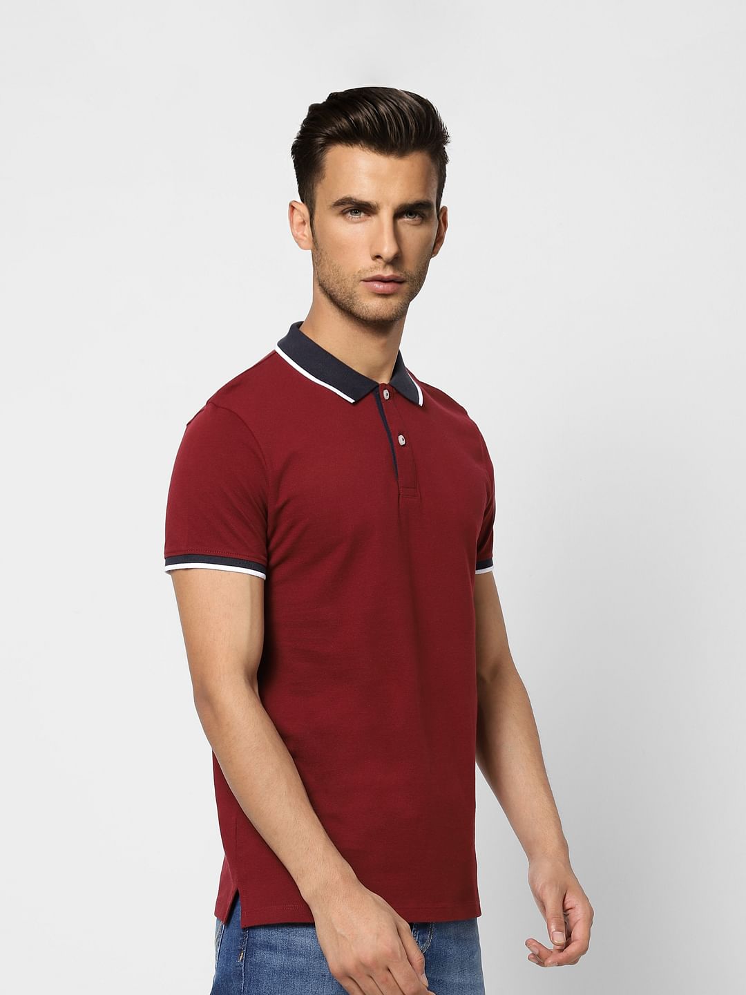 Red Contrast Tipping Polo T-shirt