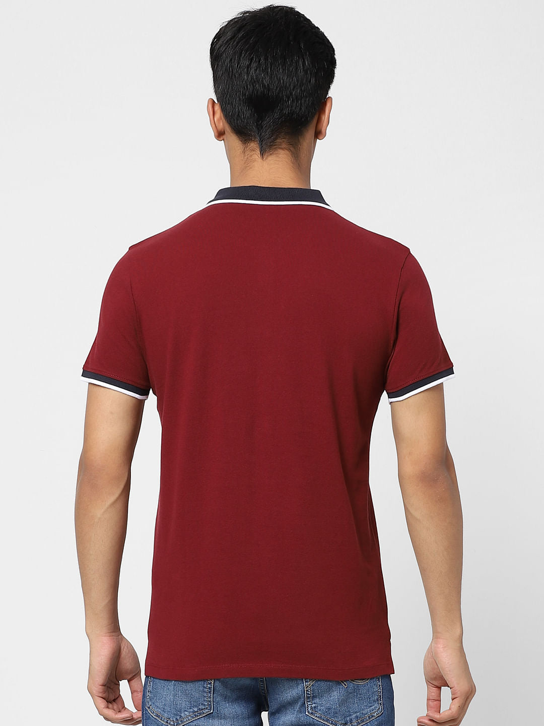 Red Contrast Tipping Polo T-shirt