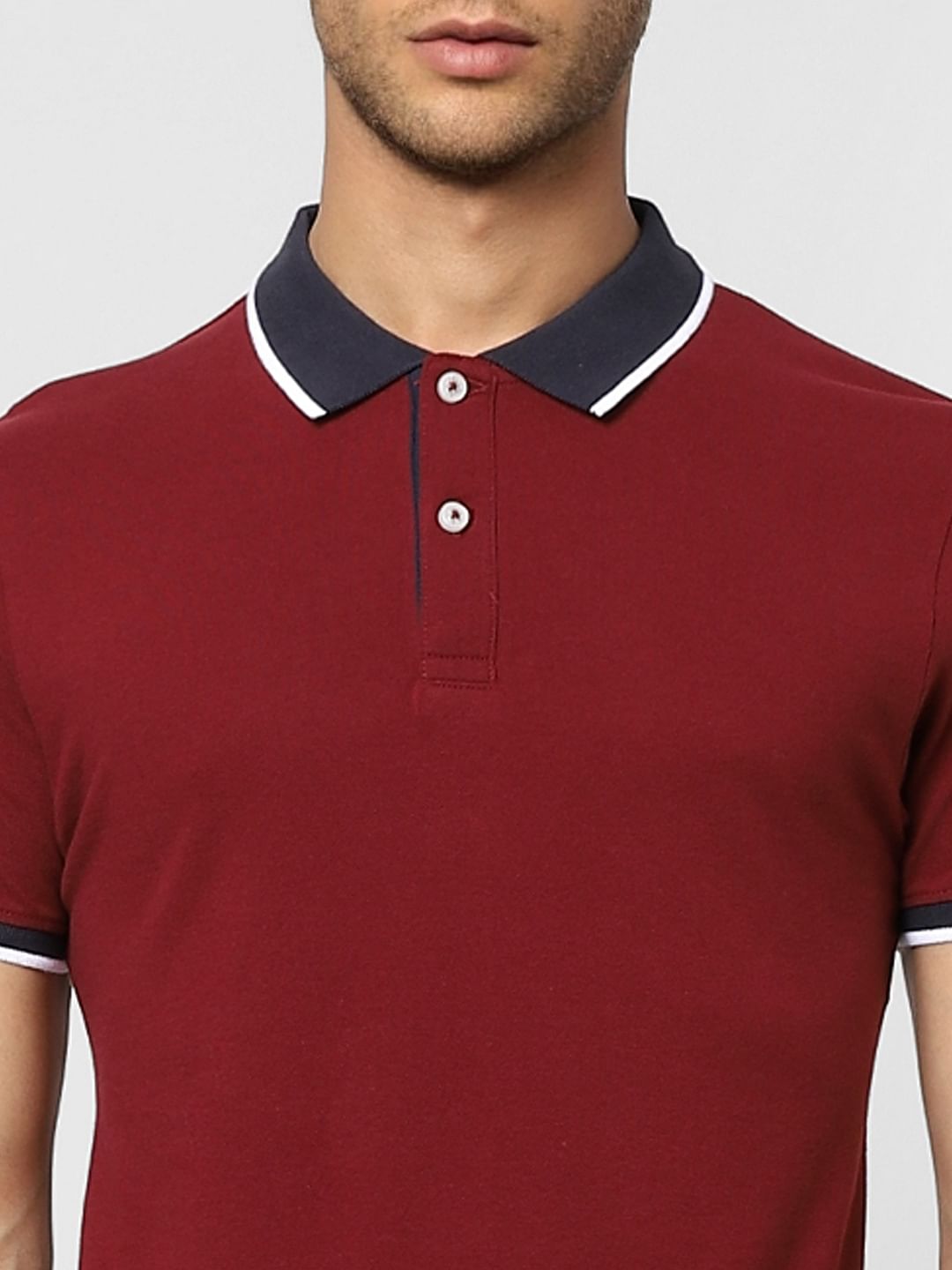 Red Contrast Tipping Polo T-shirt