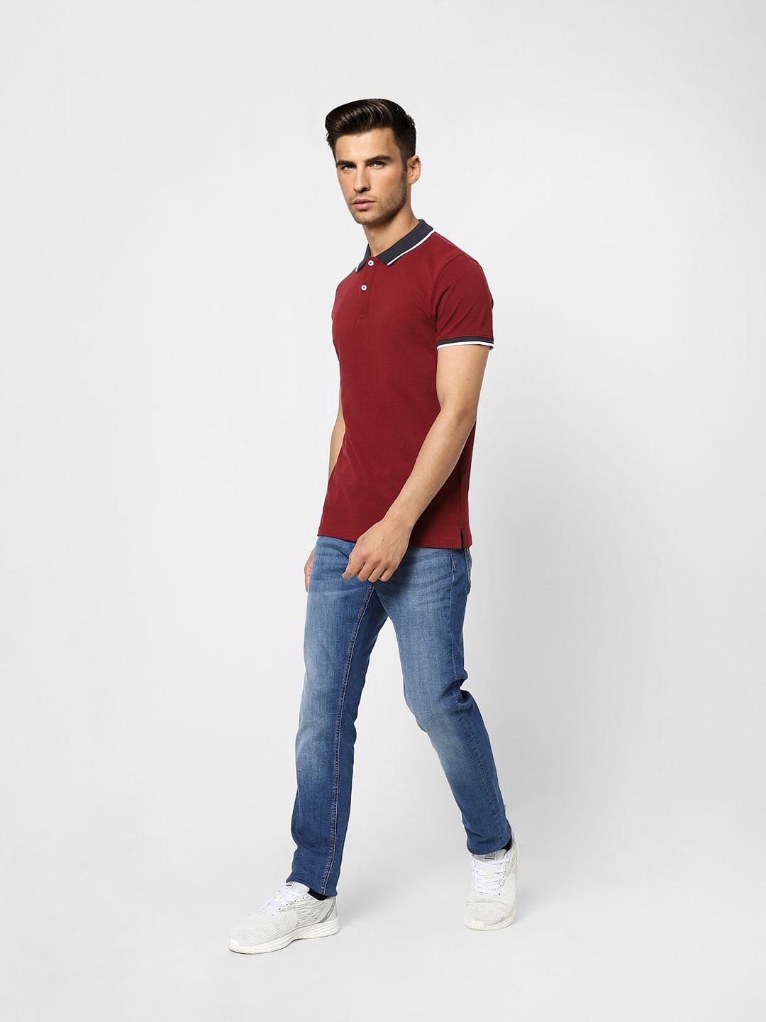 Red Contrast Tipping Polo T-shirt